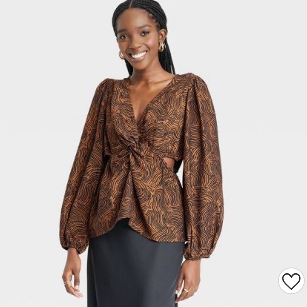 M. Puff Long Sleeve V-Neck Twist Front Top - A New Day